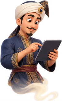 Tok Tahu reading his tablet
